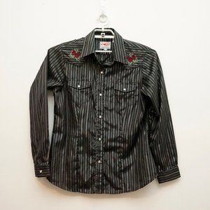 Women Roper Western Shirt Embroidered Roses  L